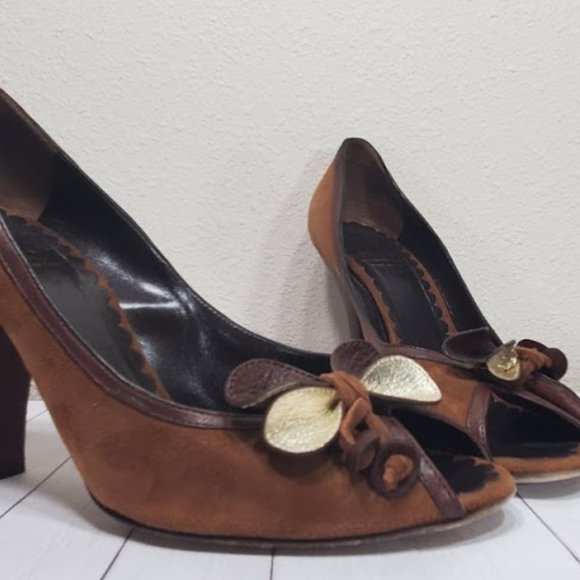 Vtg Moschino Cheap and Chic Suede Peep Bow Pumps - Picture 6 of 15